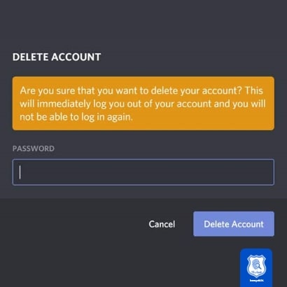 درخواست رمز عبور قبل از حذف اکانت دیسکورد